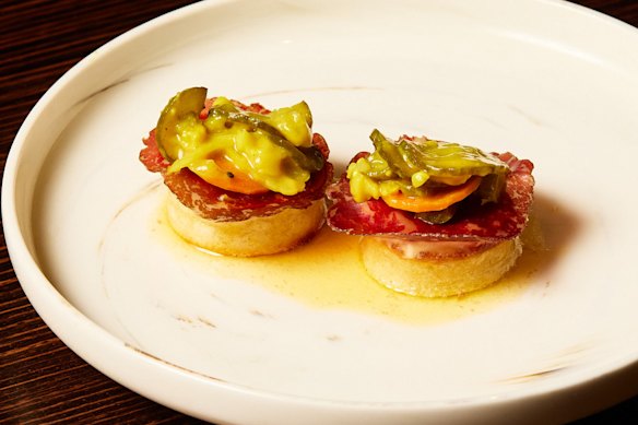 Wagyu bresaola crumpets with bone marrow butter at the High St Hotel in Prahran.
