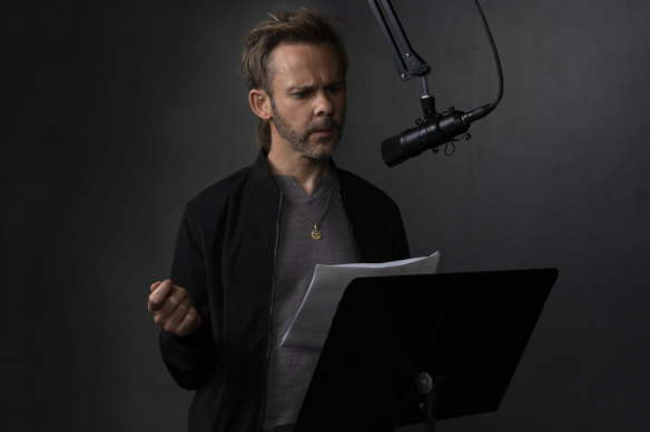 Dominic Monaghan in the studio recording Moriarty: The Devil’s Game for Audible.
