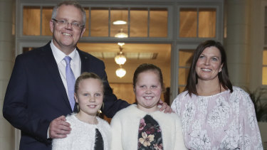 Prime Minister Scott Morrison with his wife Jenny and daughters Abigail and Lily.