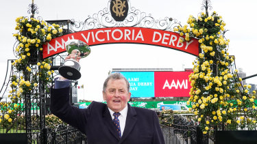 Denis Pagan, trainer of Johnny Get Angry, after winning the 2020 Victoria Derby. 