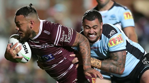 Big boppers: Addin Fonua-Blake was a crucial link for an undermanned Manly side.