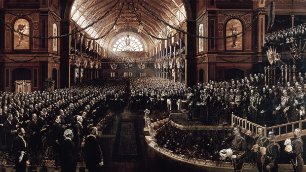 The Charles Nuttall painting of the opening of the first Federal Parliament, May 9, 1901 at the Melbourne Exhibition Buildings.