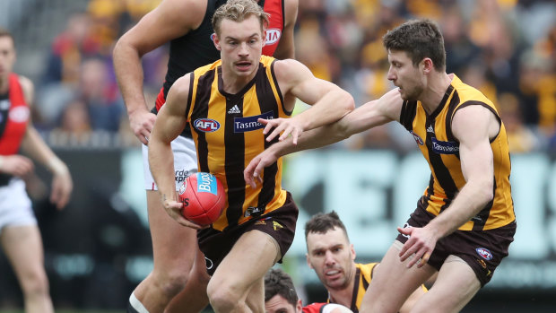 James Worpel finds space during Hawthorn's win over Essendon in round seven. 