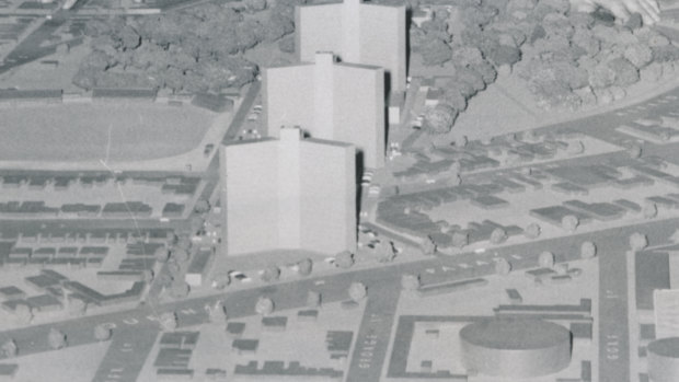 A model of the multi-storey flats planned for the cleared site in Fitzroy.