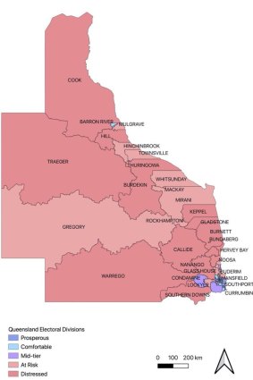 Almost all of Queensland's regional electorates are classified by a new Griffith University index as being in high social and economic distress.