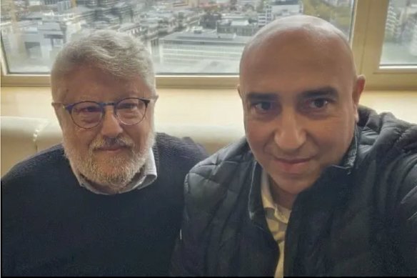 Israeli hostage negotiator Gershon Baskin with his friend, Palestinian activist Samer Sinijlawi.