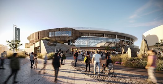 An artist’s impression of the proposed Macquarie Point stadium in Hobart.
