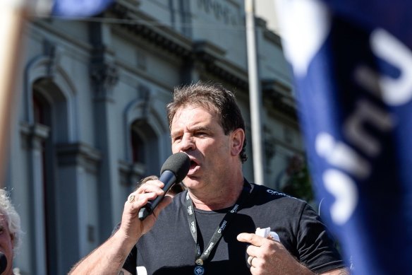 John Setka, then Victoria’s CFMEU secretary, at a 2017 protest against the Australian Building and Construction Commission.