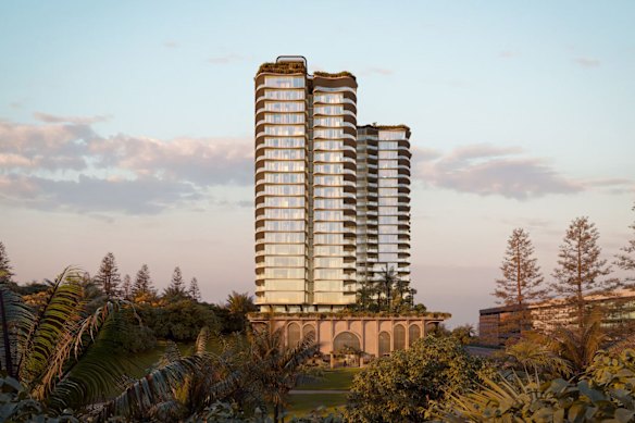 An artist’s impression of the apartment tower proposed for Creek Road opposite Westfield Carindale.