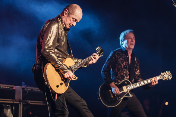 Dave Faulkner (left) and Brad Shepherd on stage during last year’s  Hoodoo Gurus 40th anniversary tour.