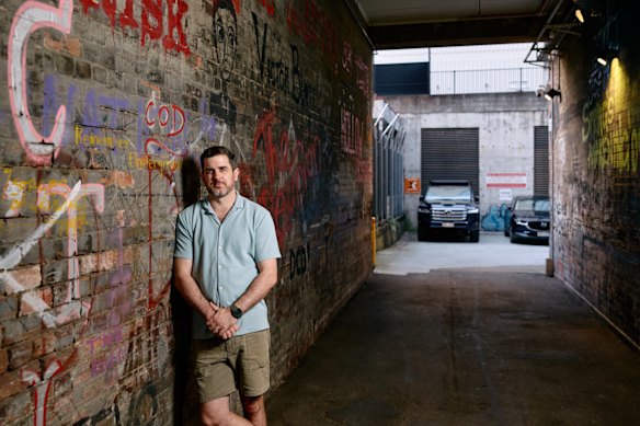 Peter Hollands at the entrance of his new bar, Shaman, which will open in late July.