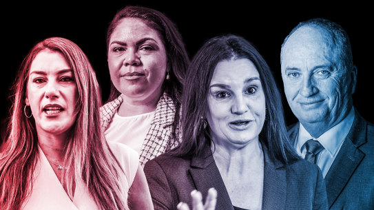 Ups and downs: Lidia Thorpe (left), Jacinta Nampijinpa Price, Jacqui Lambie and Barnaby Joyce.