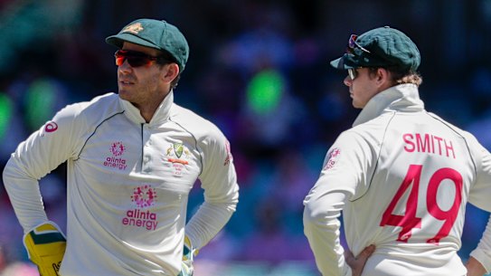 Australian captain Tim Paine (left) is under pressure.