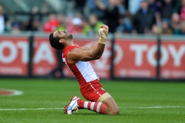 Adam Goodes at the end of the 2012 grand final.