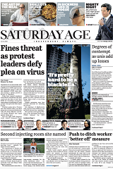 The Age's front page on Saturday. 