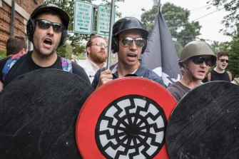White nationalists at the Charlottesville rally in 2017, which turned deadly. Russia has built links to far-right groups in the US.