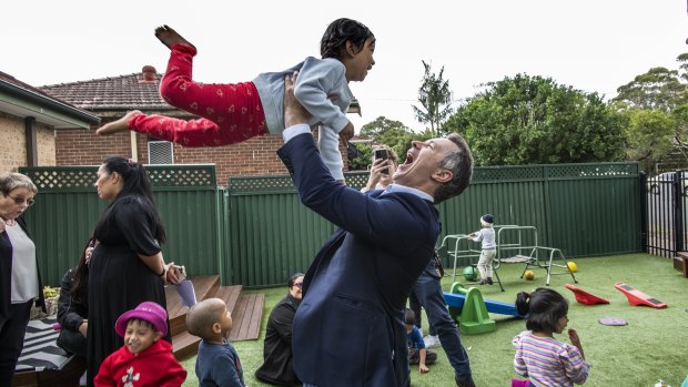 Jason Clare at Uniting Dove Cottage Early Learning, in Bankstown, western Sydney.
