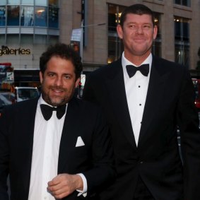 Hollywood film producer Brett Ratner and James Packer in Sydney in 2013.