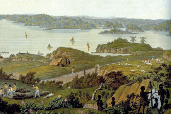 A historic illustration of the Barangaroo foreshore.