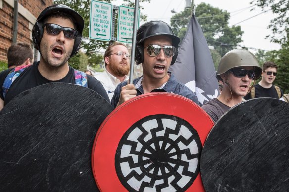 White nationalists at the Charlottesville rally in 2017, which turned deadly. Russia has built links to far-right groups in the US.