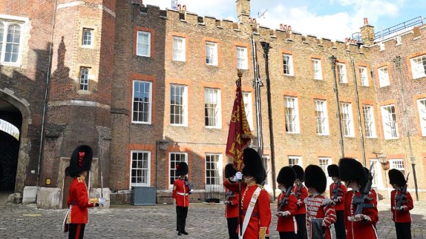 The St James's Palace detachment of The Queen's Guard turns out in Colour Court, St James Palace