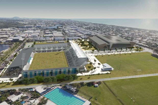 The proposed Sunshine Coast Stadium expansion and the adjacent indoor arena.