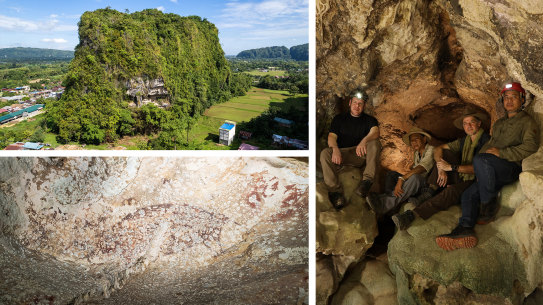 Australian archaeologists have uncovered humanity’s oldest-known rock art, and the prehistoric tableau of a warty pig and three stick figures may also be the earliest-ever depiction of a story.
