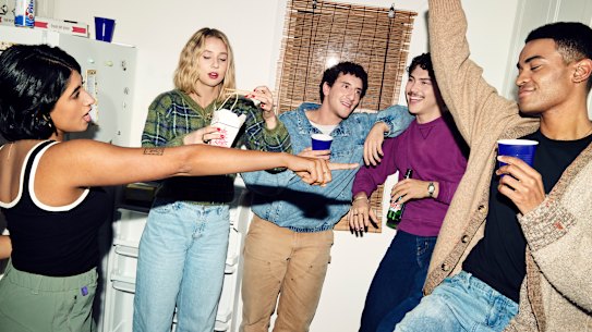  Pictured (L-R):  Amita Rao as Issa, Malik Elassal as Samir, Owen Thiele as Anton, Jack Innanen as Paul Baker, Lucy Freyer as Billie.  