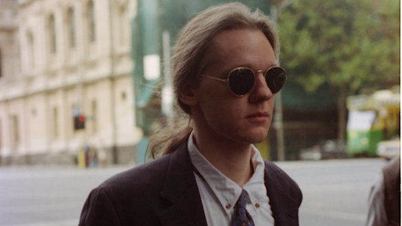 Young hacker: Julian Assange outside court  in 1995 after being accused of hacking into global computer systems.