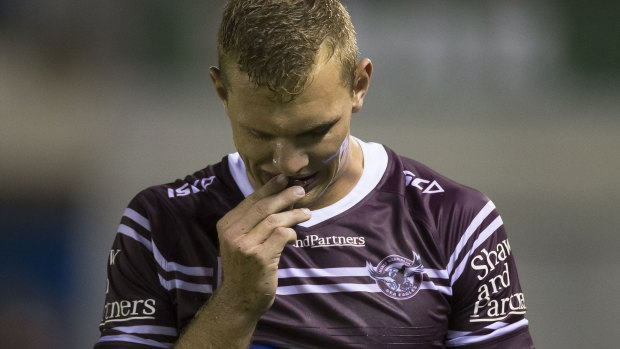 Setback: Manly will be sweating on the details of an injury suffered by  Tom Trbojevic.