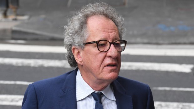 Geoffrey Rush arrives at the Federal Court on Monday.