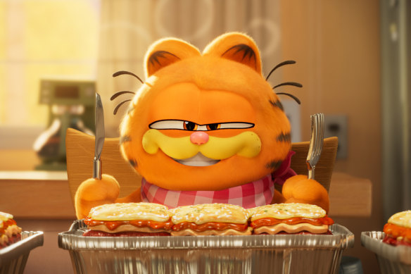 Garfield (voiced by Chris Pratt) in The Garfield Movie.