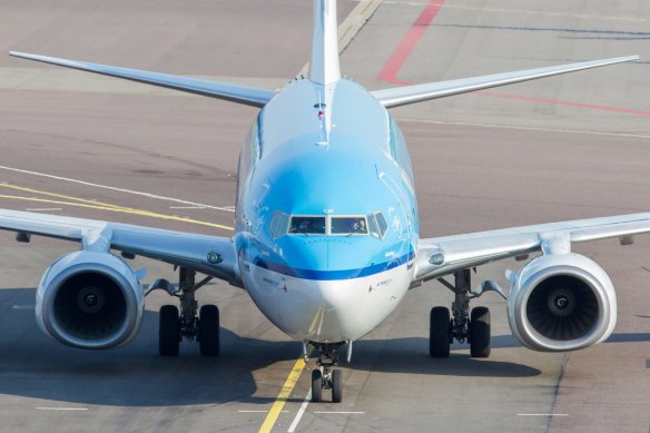 A KLM plane at Schiphol Airport in Amsterdam, the Netherlands.