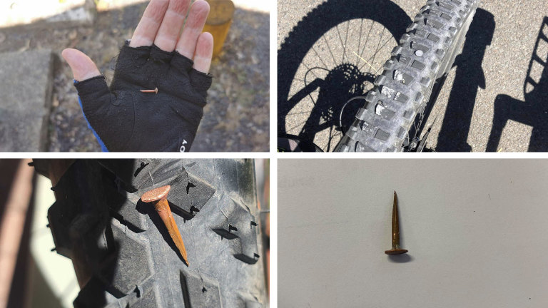 Bike tyres punctured by tacks and nails on new path