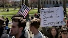 Students and teachers protest at Harvard University this month.