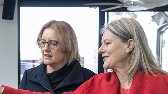Premier Jacinta Allan and Planning Minister Sonya Kilkenny in Kew on Wednesday
