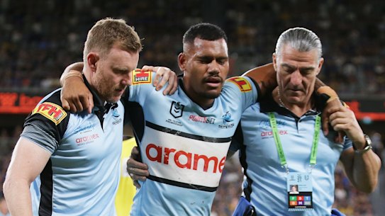 Sione Katoa was one of four Sharks players whose night was ended early by injury.