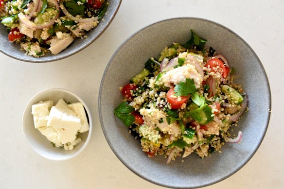 Chicken and grain salad with lemon dressing is ideal for make-ahead work lunches.
