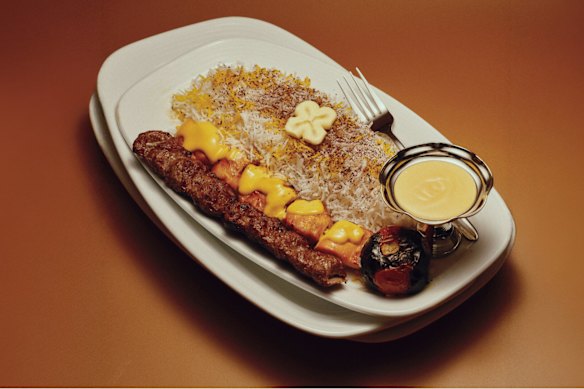 Shahi (combination of lamb koobideh and chicken thigh joojeh) kebab at Darband, Auburn.