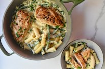This family-friendly creamy chicken dish comes together quickly.