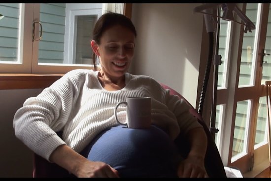 Jacinda Ardern in a candid moment during her pregnancy.