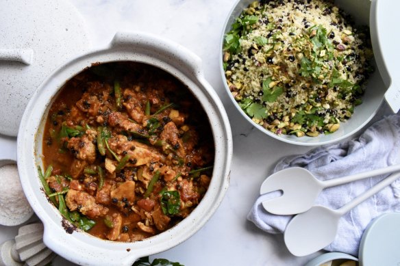 Fragrant Syrian chicken with lemon and pistachio cous cous.