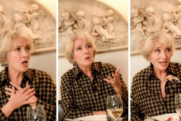 Emma Thompson in full flight at lunch with Karl Quinn at Caterina’s restaurant in Melbourne.