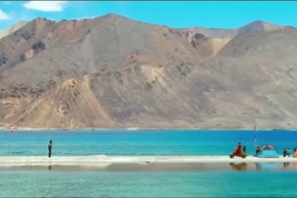 A scene from the Bollywood movie Three Idiots at Lake Pangong. 