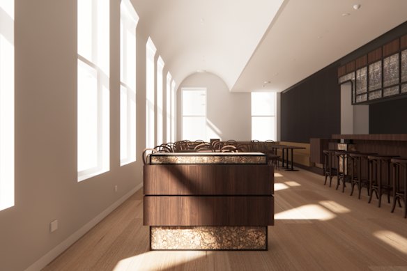 An artist’s illustration of the interior of the venue, part of an overhauled Potter Museum of Art.