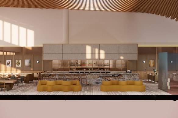 The bar. The mezzanine-level lounge will initially accommodate 80 people.