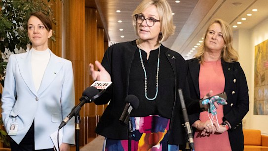 Teal independents (from left) Sophie Scamps, Zali Steggall and Kylea Tink.