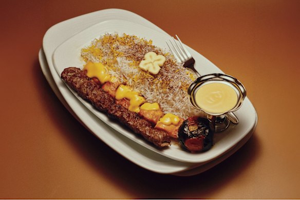 Shahi (combination of lamb koobideh and chicken thigh joojeh) kebab at Darband, Auburn.