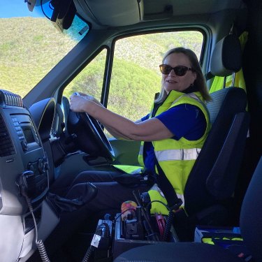 Senior nurse Claire Parsons driving the island’s ambulance.