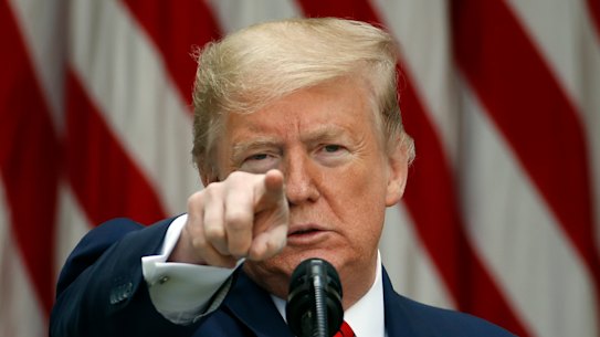 Republicans President Donald Trump speaks about the coronavirus during a press briefing in the Rose Garden of the White House.